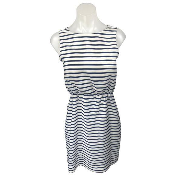 J.Crew Women's White Blue Striped Sleeveless Tank Blouson Mini Dress Size 0 - Picture 1 of 4
